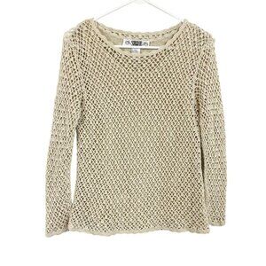 Vintage Cream Crochet Long Sleeve Sweater Top Y2K Fairy Boho - Size Small